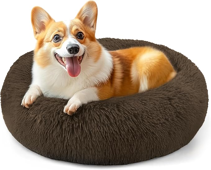 28in Large Dog Bed, Medium Size Dog and Cats, Calming Donut Bed by Hoewina