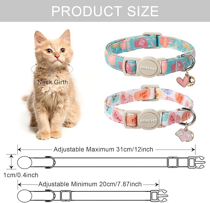 ARING PET 2 Pack Valentine's Day Cat Collars-Cute Heart Cat Collar Breakaway - Image 6
