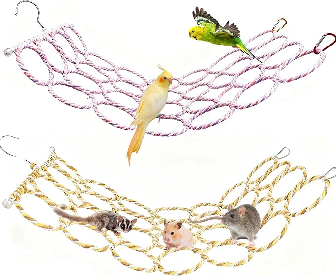 Bird Swing Climbing Rope Net Toys 14" x 24" Parakeet Hemp Rope Perch Swing by Hamiledyi