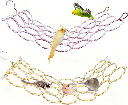 Bird Swing Climbing Rope Net Toys 14" x 24" Parakeet Hemp Rope Perch Swing by Hamiledyi