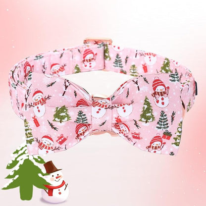 Christmas Dog Collar, Christmas Tree and Snowman Print Cute Winter Holiday - Image 3