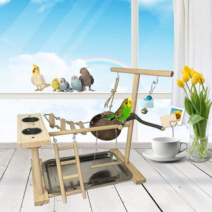 Parakeet Playground Bird Play Stand Natural Wood Perch Gym Parrots Nest Climb - Image 2