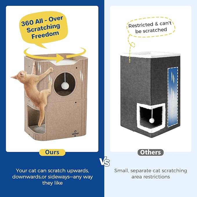 Cat House for Indoor Cats, 2-Storey Cat Bed Cave, Felt Cat Hideaway Condo - Image 5
