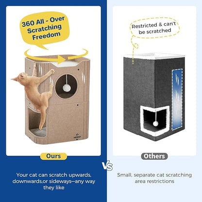 Cat House for Indoor Cats, 2-Storey Cat Bed Cave, Felt Cat Hideaway Condo - Image 5