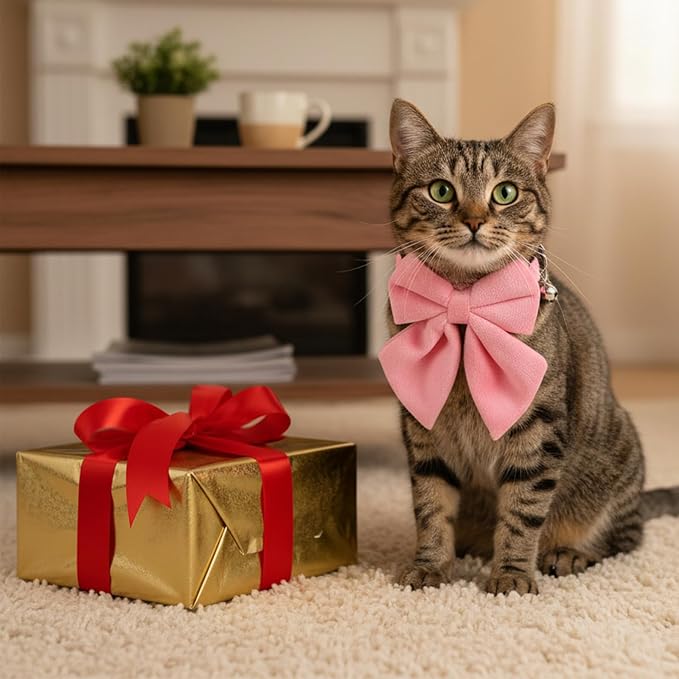 2 Pcs Pink Cat Collar with Bow Bells Breakaway Cat Bowtie Collar with Bell - Image 8