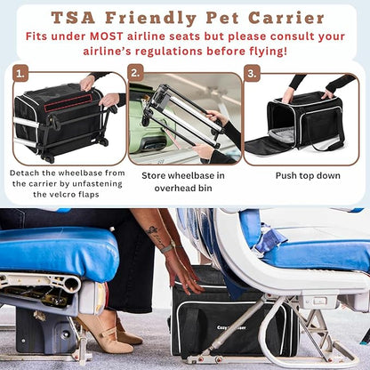 Airline Approved Top-Expanding Pet Carrier on Wheels- Extra Spacious Soft Lined - Image 2