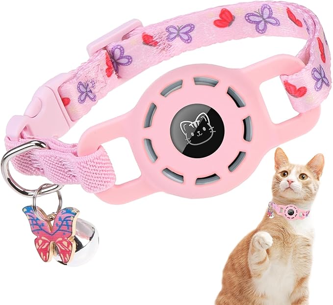 BINGPET AirTag Cat Collar with Bells, Upgraded Safety Elastic Cat Collar with by BINGPET