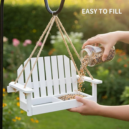 Solution4Patio White Swing Bird Feeder, Squirrel-Proof Metal Mesh Tray - Image 4