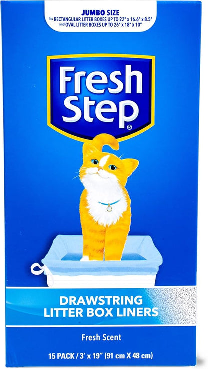 Fresh Step Jumbo Drawstring Cat Litter Box Liners, Scented Heavy Duty Kitty by FreshStep