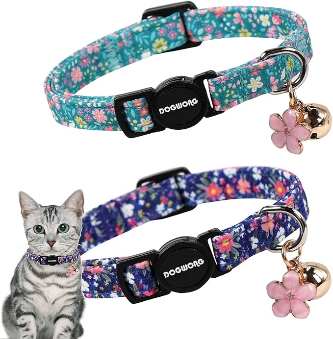 2 Pack Green Flower Cat Collars Breakaway by DOGWONG