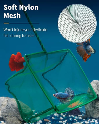Pawfly Aquarium Fish Net with Braided Metal Handle Square Net with Soft Fine - Image 3