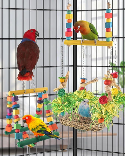 Bird Hammock Toys Parakeet Perches Swing, 3in1 Detachable Parrot Cage - Image 2