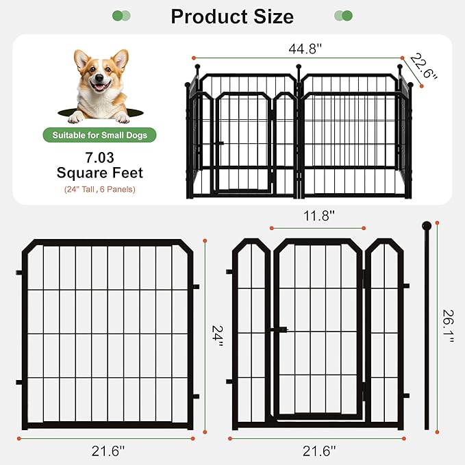 Dog Playpen for Indoor & Outdoor, 24 inch 6 Panels Metal Puppy Playpen for - Image 2
