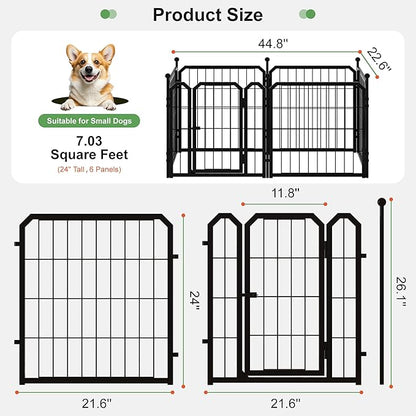 Dog Playpen for Indoor & Outdoor, 24 inch 6 Panels Metal Puppy Playpen for - Image 2