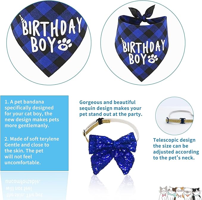 Cat Kitten Birthday Bandanas Cat Birthdays Party Supplies Party Hat Boy - Image 5