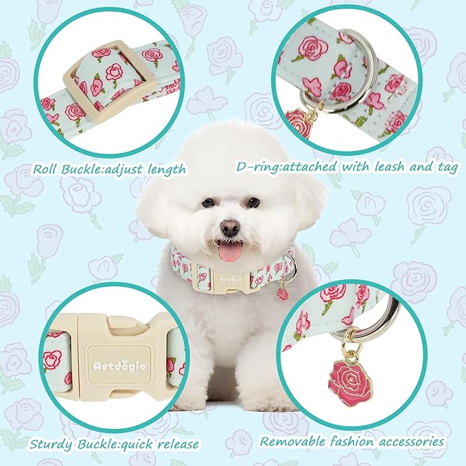 Dog Collar for Small Dogs, Spring &Summer Theme Blue Small Dog Collars - Image 2