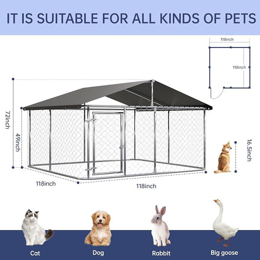Petonly Outdoor Dog Enclosure Heavy Duty Dog Kennel House Mesh Dog Big Cage Pet - Image 2