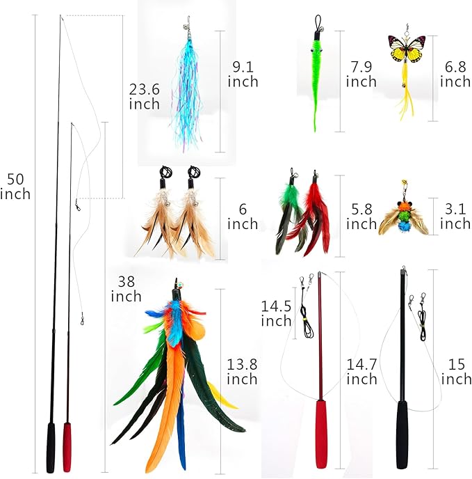 Cat Toys Interactive for Indoor Cats, Fishing Pole Toy, Retractable Cat Wand - Image 3