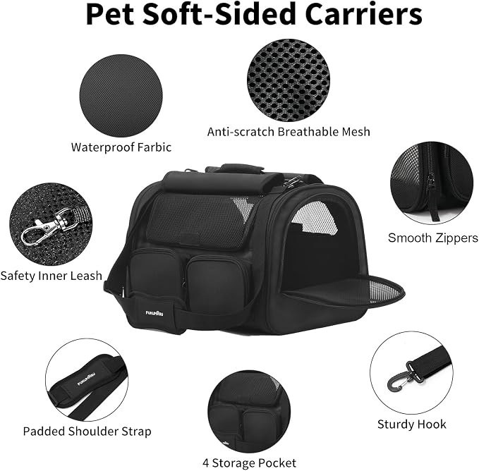 FUKUMARU Cat Carrier, 4 Mesh Windows Small Dog Carrier, 4 Storage Pockets Cat - Image 3