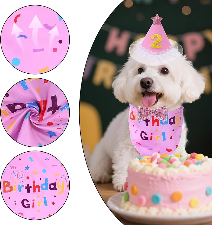 hoyuwak Dog Birthday Party Supplies Girl Boy Dog Birthday Bandana Bow Hat - Image 4