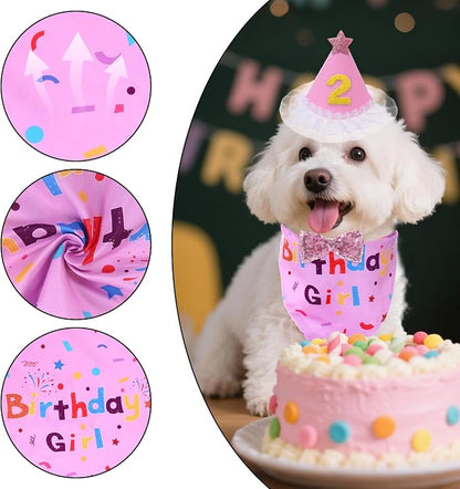 hoyuwak Dog Birthday Party Supplies Girl Boy Dog Birthday Bandana Bow Hat - Image 4