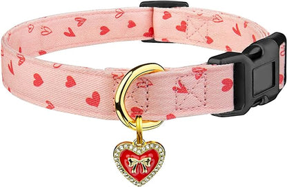 Cotton Handmade Dog Collar Cute and Distinctive Patterns Pink Heart by Fyeqyaou