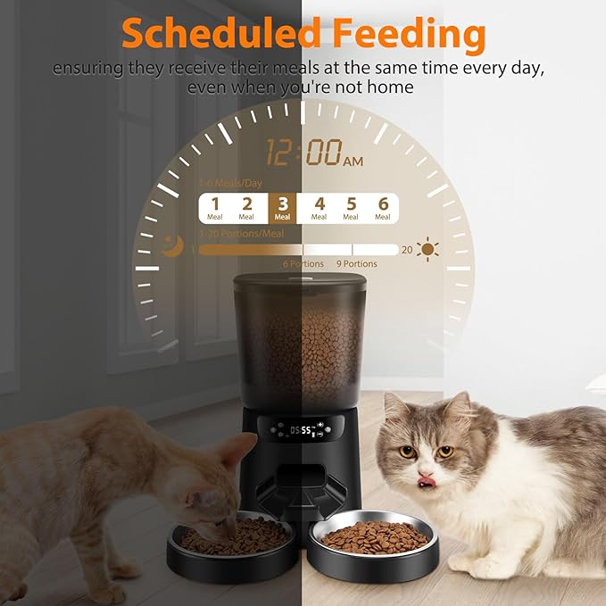 Automatic Cat Feeder and Water Dispenser Set, 5L/20 Cups Timed Cat Dry Food - Image 4