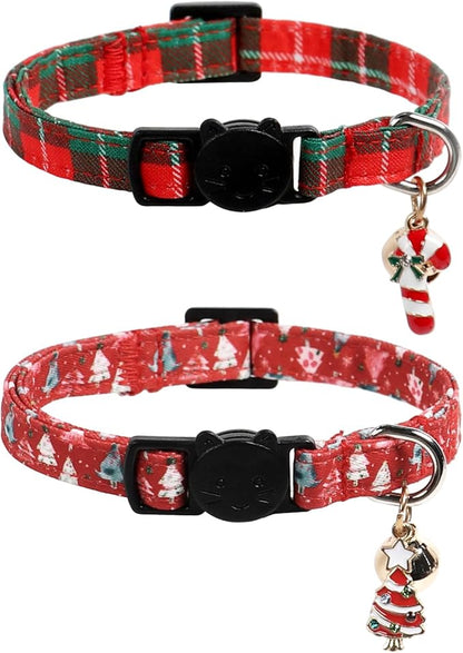Lionet Paws 2pcs Pack Christmas Cat Collarr, Christmas Tree & Red Green Plaid by lionetpaws