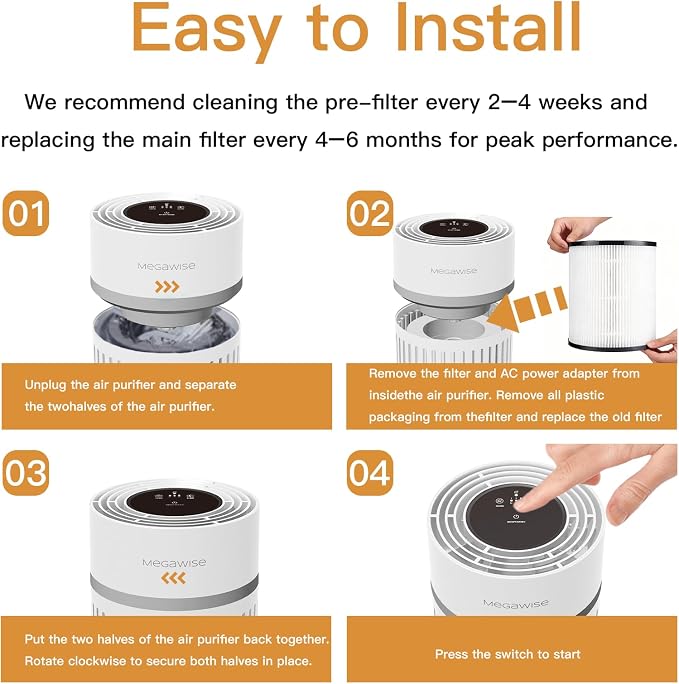 MEGAWISE Air Purifier for Large Rooms, 25db Filtration System Cleaner Odor - Image 5