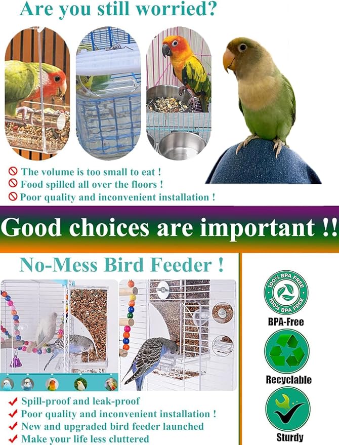 Kenond No Mess Bird Feeder Water Dispenser Set, Automatic Parrot Feeder Cage - Image 4