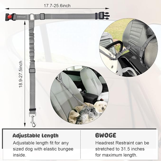 BWOGUE Pet Dog Cat Seat Belts, Car Headrest Restraint Adjustable Safety Leads - Image 3
