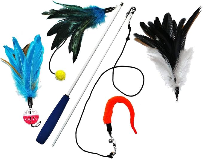 Pet Fit For Life 4 Piece Dual Rod Feather Teaser and Exerciser for Kitten and by PetFitForLife