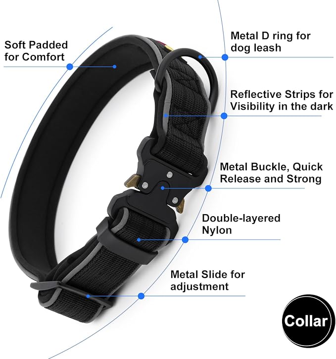 Plutus Pet Tactical Dog Collar, Reflective, Adjustable Heavy Duty Dog Collar - Image 3