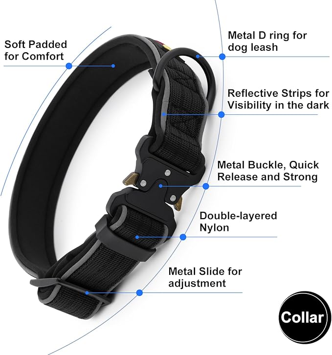 Plutus Pet Tactical Dog Collar, Reflective, Adjustable Heavy Duty Dog Collar - Image 3