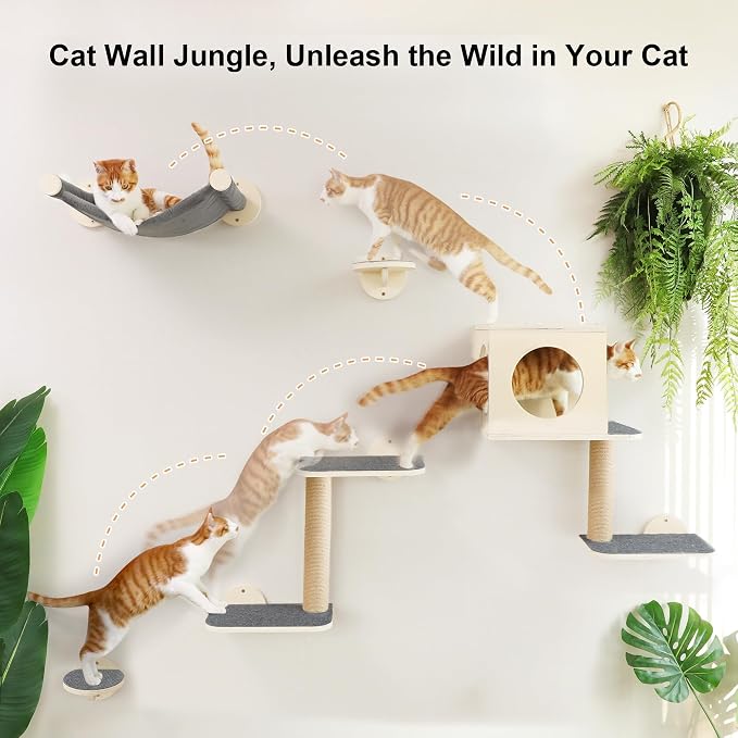 FUKUMARU Cat Wall Shelves, 5-Piece Stable Wooden Wall-Mounted Furniture Set - Image 6