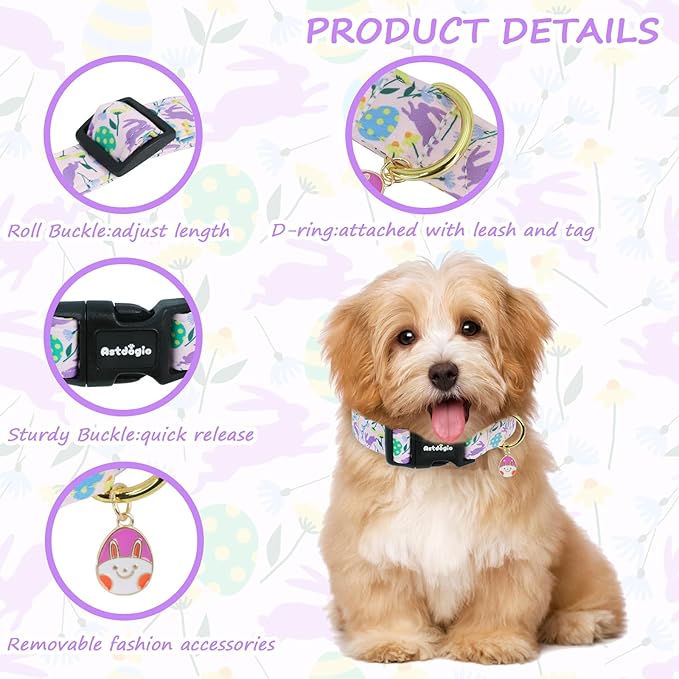 Easter Dog Collar, Spring Easter Egg Print Dog Collar - Image 3
