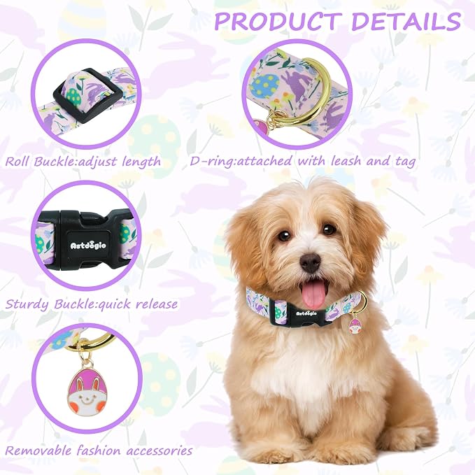 Easter Dog Collar, Spring Easter Egg Print Dog Collar - Image 3