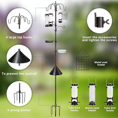 6-Hook Bird Feeding Station Kit Wild Bird Feeder Stand Pole, Mesh Tray and - Image 3