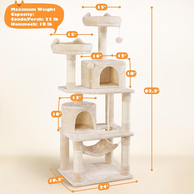 Yaheetech 62.5inches Cat Tree Cat Tower Kitten Condo - Image 7