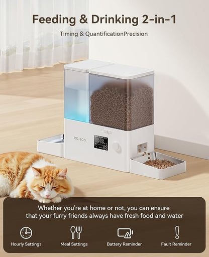 ROJECO Automatic Cat Feeder and Water Dispenser, 36Cups/8.5L 2-in-1 Stainless - Image 2
