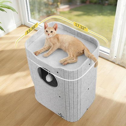 Cat House for Indoor Cats, 2-Storey Cat Bed Cave, Felt Cat Hideaway Condo - Image 4