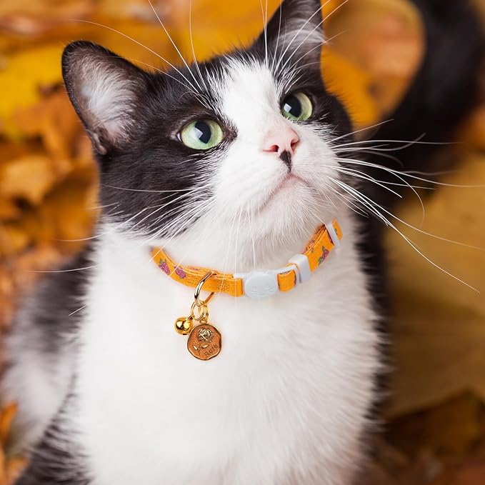2 Pack Cotton Breakaway Cat Collar Yellow and Pink Rose Pendant Cute Kitten Cat - Image 6