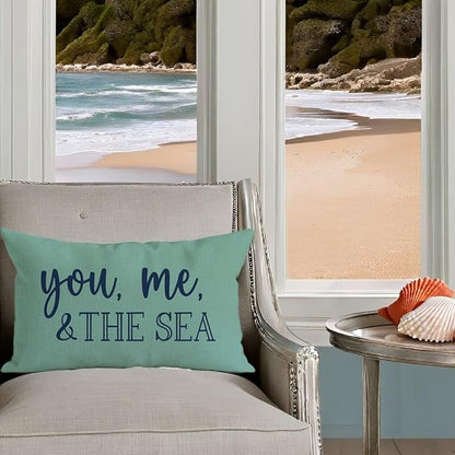 PANDICORN Summer Beach Throw Pillow Cover 12x20 Inch Blue Words You Me and The - Image 6