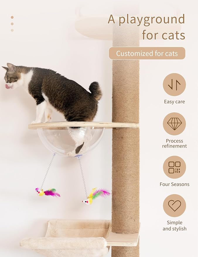 Floor-to-Ceiling Cat Tree with Natural Sisal Rope Scratching Post - Image 8