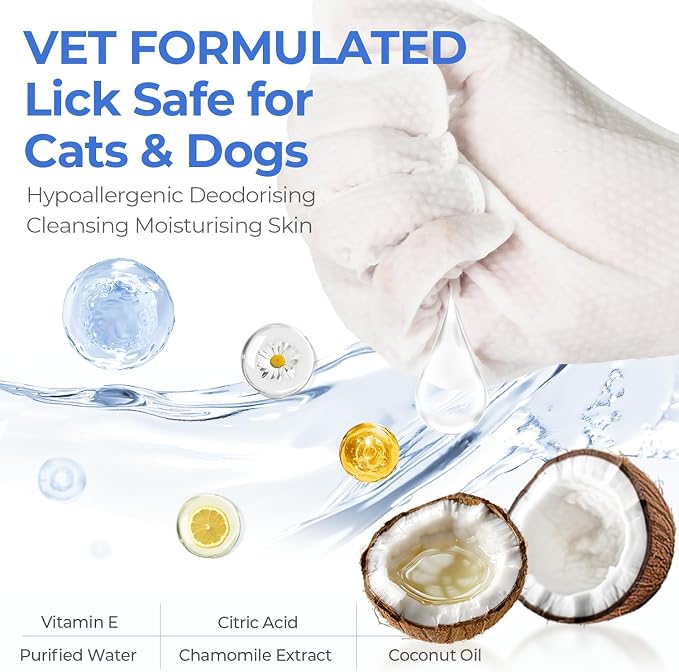Pet Cleaning Glove Wipes for Dogs & Cats, Hypoallergenic Deodorizing Disposable - Image 2