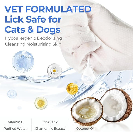 Pet Cleaning Glove Wipes for Dogs & Cats, Hypoallergenic Deodorizing Disposable - Image 2