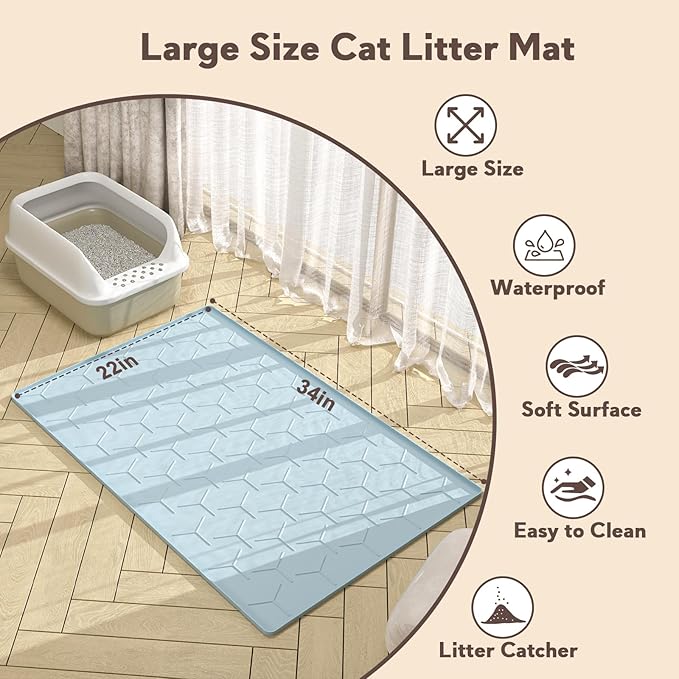 Silicone Cat Litter Trapping Mat, Large Waterproof 34" X 22" Cat Litter Box Mat - Image 4
