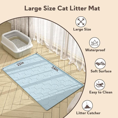 Silicone Cat Litter Trapping Mat, Large Waterproof 34" X 22" Cat Litter Box Mat - Image 4
