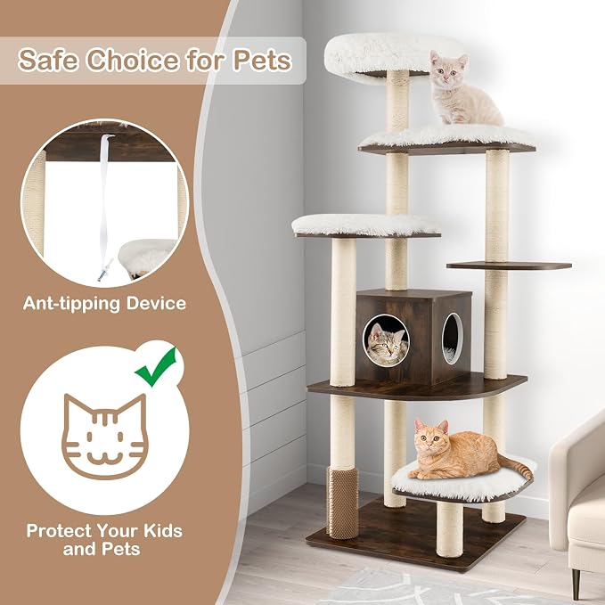 PETSITE Tall Cat Tree for Indoor Cats, 71 Inches Multi-Level Modern Cat Tower - Image 5