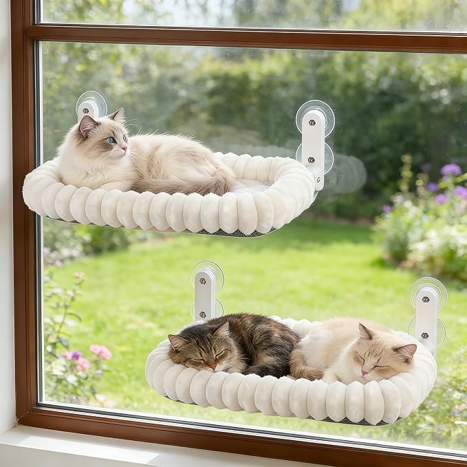 2PC Cat Window Perch with Bolster Foldable Cat Hammock Cushion Bed by Zoratoo